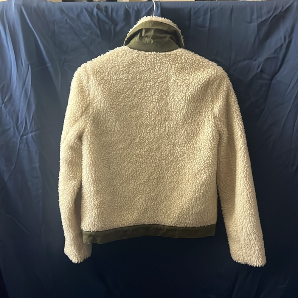 Madewell Cream Sherpa Jacket with Olive Trim - Picture 6 of 8